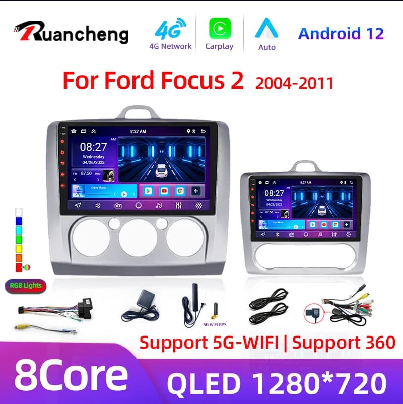 Autoradio Android 14 per Ford Focus 2 3 Mk2 Mk3 2004 2005 - 2011 Lettore multimediale Navigazione GPS 2Din Carplay DVD stereo