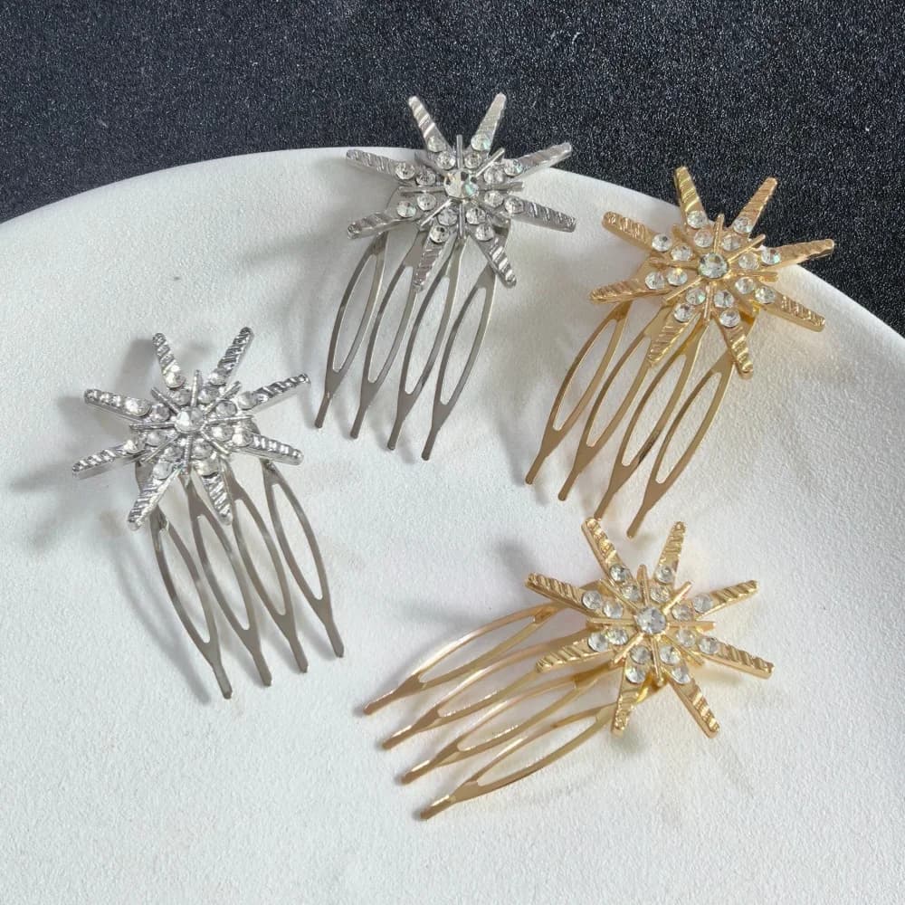 Luxury Starburst Crystal Hairpins for Bridal Wedding Elegant Metal Star Hair Combs for Bridesmaid Women Prom Hair Accessories