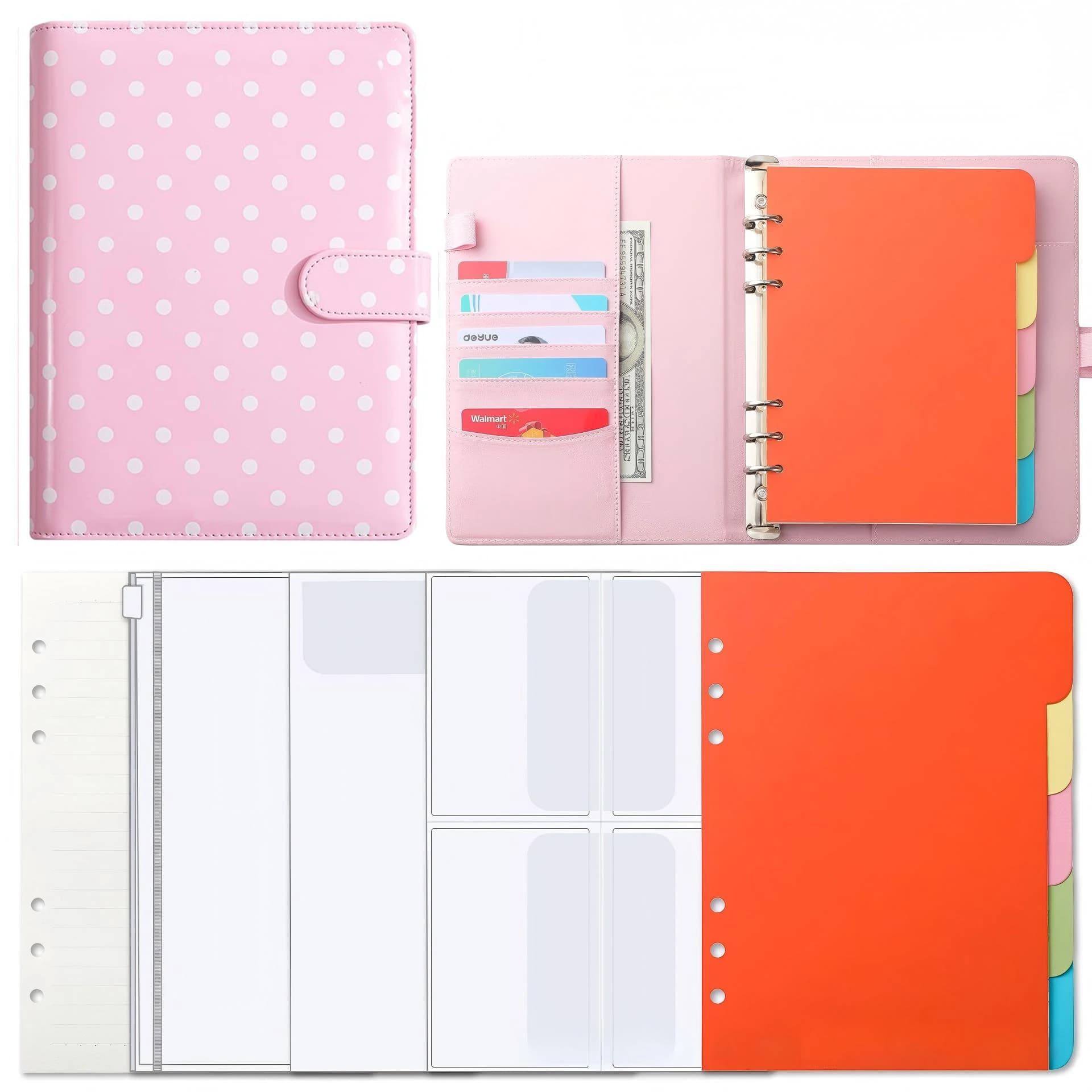 A5 Binder Refillable Planner Notebook 6 Ring PU Leather Binder Journal with 3 styles Pockets, 5 Dividers, 80 Refill Papers