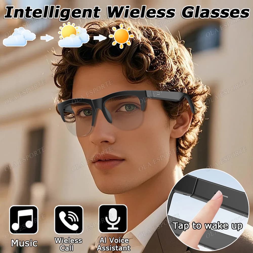 Occhiali Smart F02 Fotocromatici con Controllo Vocale Bluetooth, Chiamate e Musica, Occhiali da Sole Polarizzati UV con Cuffie Integrate