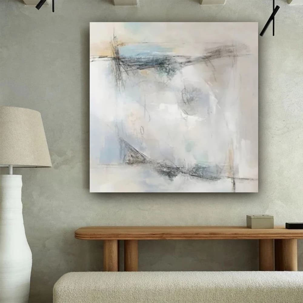 100% Hand-painted Oil Paintings Abstract White Base Pattern Flowers Picture Modern Canvas Paint Living Room Decor Wall Art