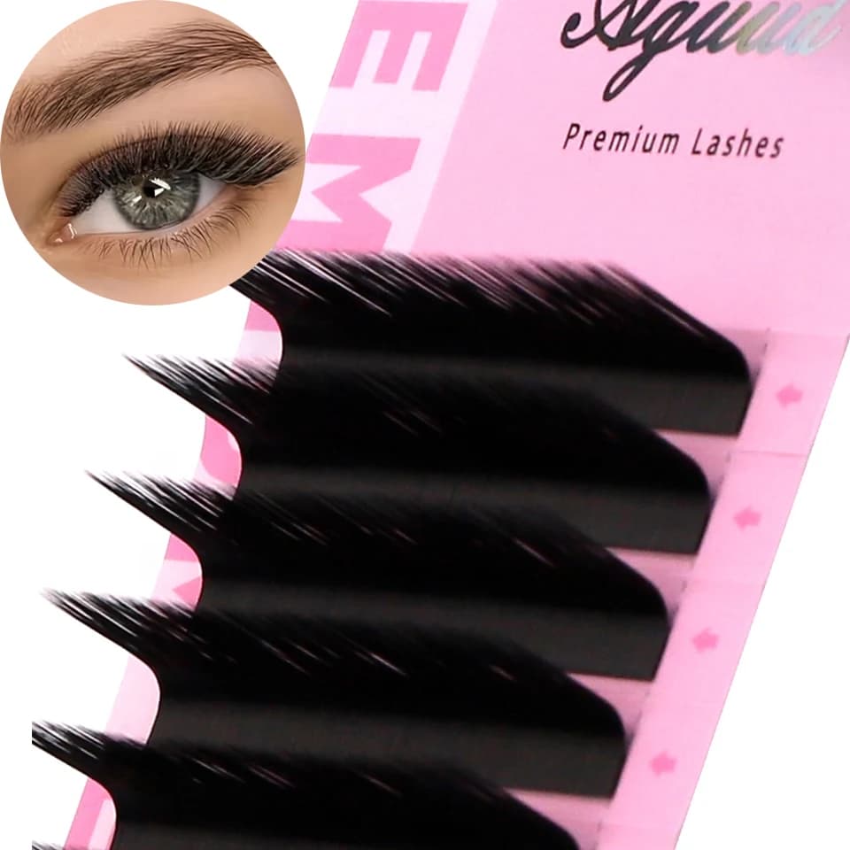 AGUUD 12 rows L/M Curl Hand-made Visone Fined Extension individual eyelashes 8-15mm Natural soft L-shaped makeup fake eyelashes
