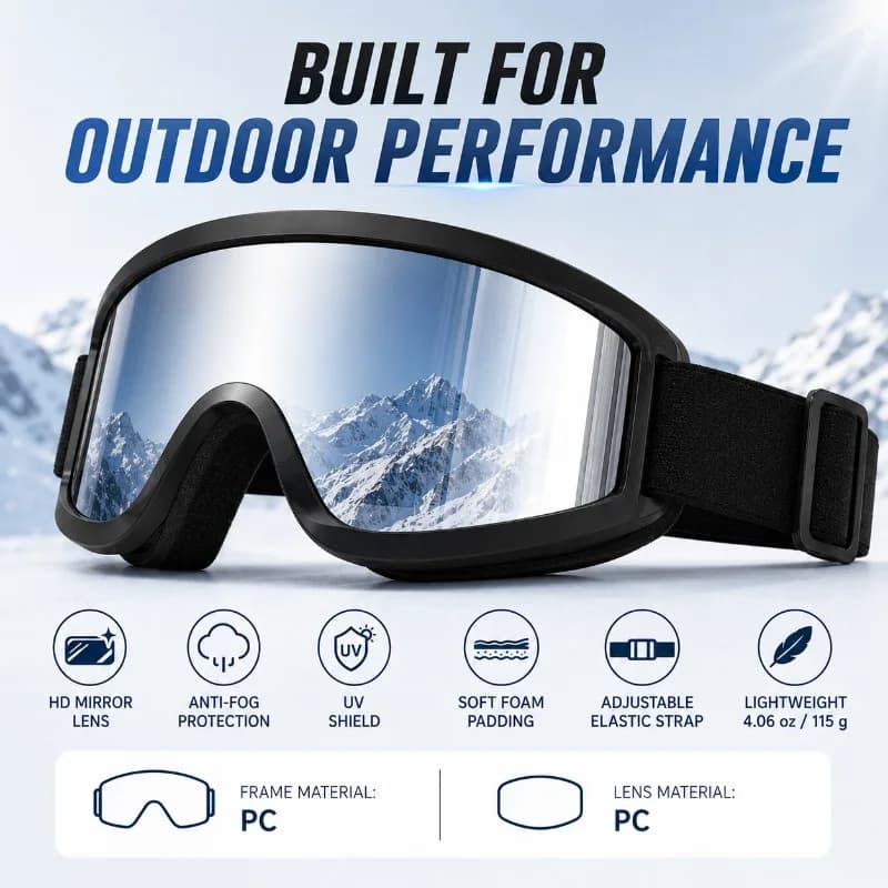 Outdoor Ski Goggles Adult Windproof Snowboard Motorcycle Riding Glasses PC Lens UV Sun Shield for Hiking Climbing Travel Gear
