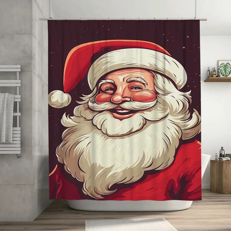 Tuniu Festivo Babbo Natale Bagno Tenda da doccia Divertente Decorazioni natalizie Vibrazioni natalizie carine Tessuto impermeabile Vibrante Pri