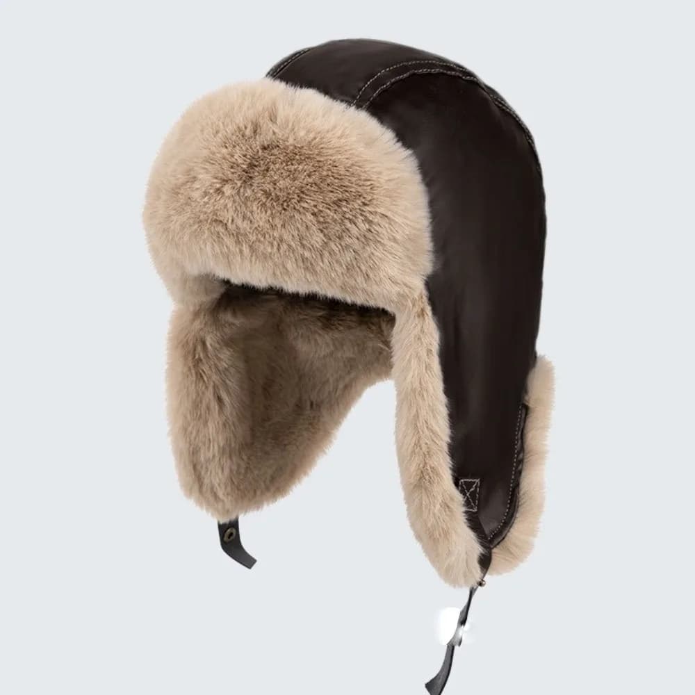 New PU Lei Feng Hat Warm Waterproof Ear Protection Hat Retro Coldproof Pullover Cap Autumn and Winter