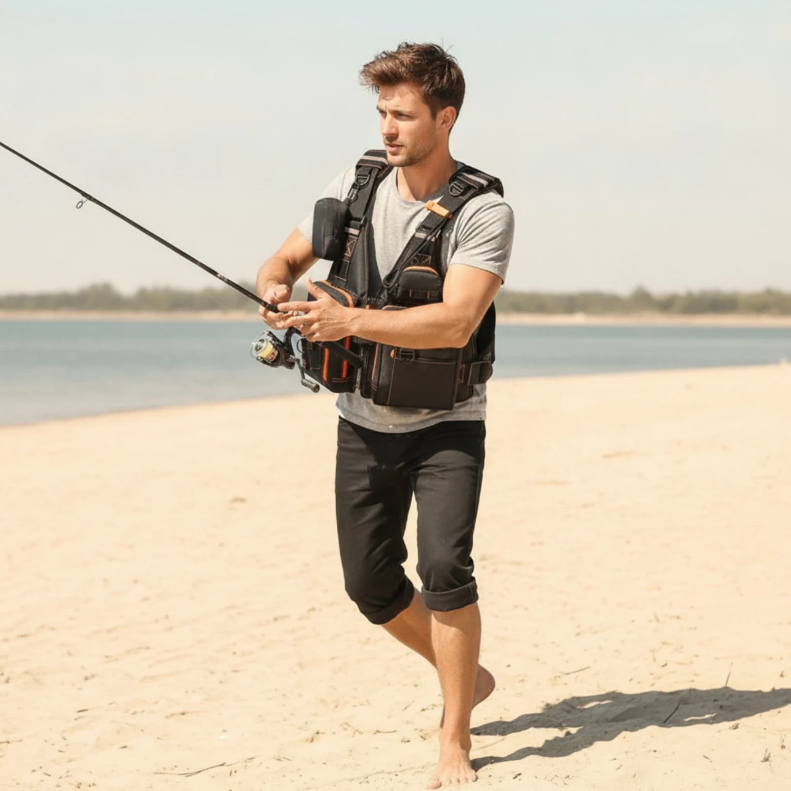 Buoyancy Vest with Whistle Adjustable Life Jacket with Whistle Utility Vest with Reflective Strips Multi-Pocket for Anglers
