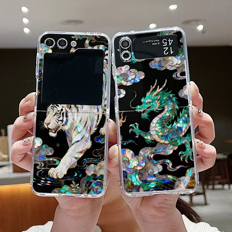 Elegante custodia per telefono con texture in marmo Tiger Dragon per Samsung Galaxy Z Flip 7 Flip 6 5 4 3 5G Cover pieghevole per Z Flip7 Flip5 Shell