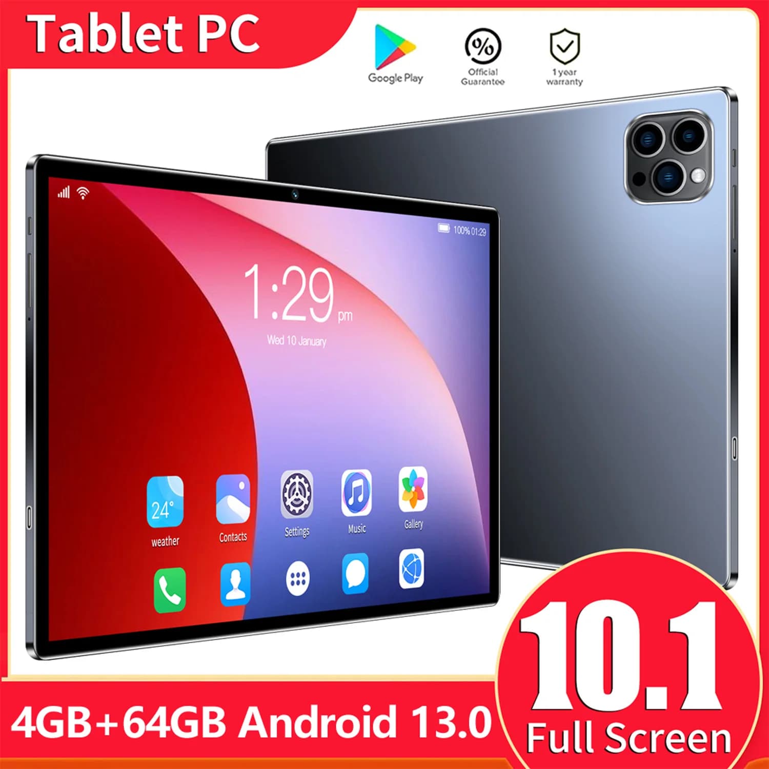 New Tablet Android 13 from 10.1 Inch, 4GB RAM 64GB ROM, 1TB expandable, Dual SIM, Double Camera, 6000mAh Battery, Children's Gift Tablet