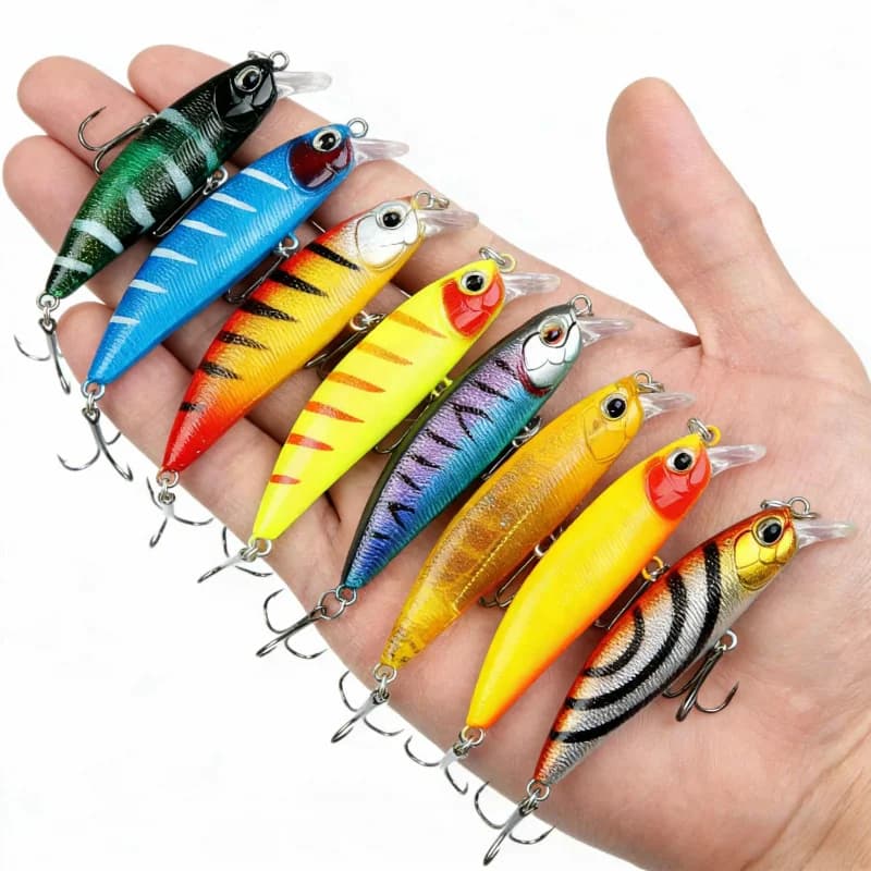 Artificial bait Minnow Lua 7cm 8g Special for Long distance launches, Pack of 5 Colors, Bionic bait for Bass and Perch, Freshwater and Salad