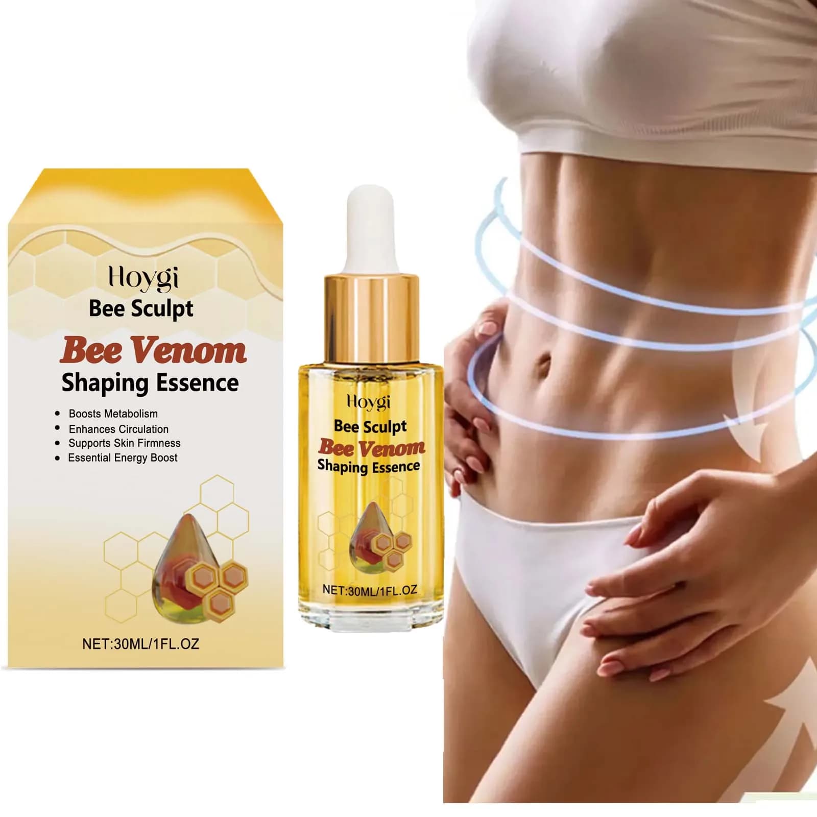 Olio modellante al veleno d'api Rassodante Sollevamento della pelle del corpo Anticellulite Bruciare i grassi Perdita di peso Migliora il cedimenti Olio da massaggio per gambe sottili