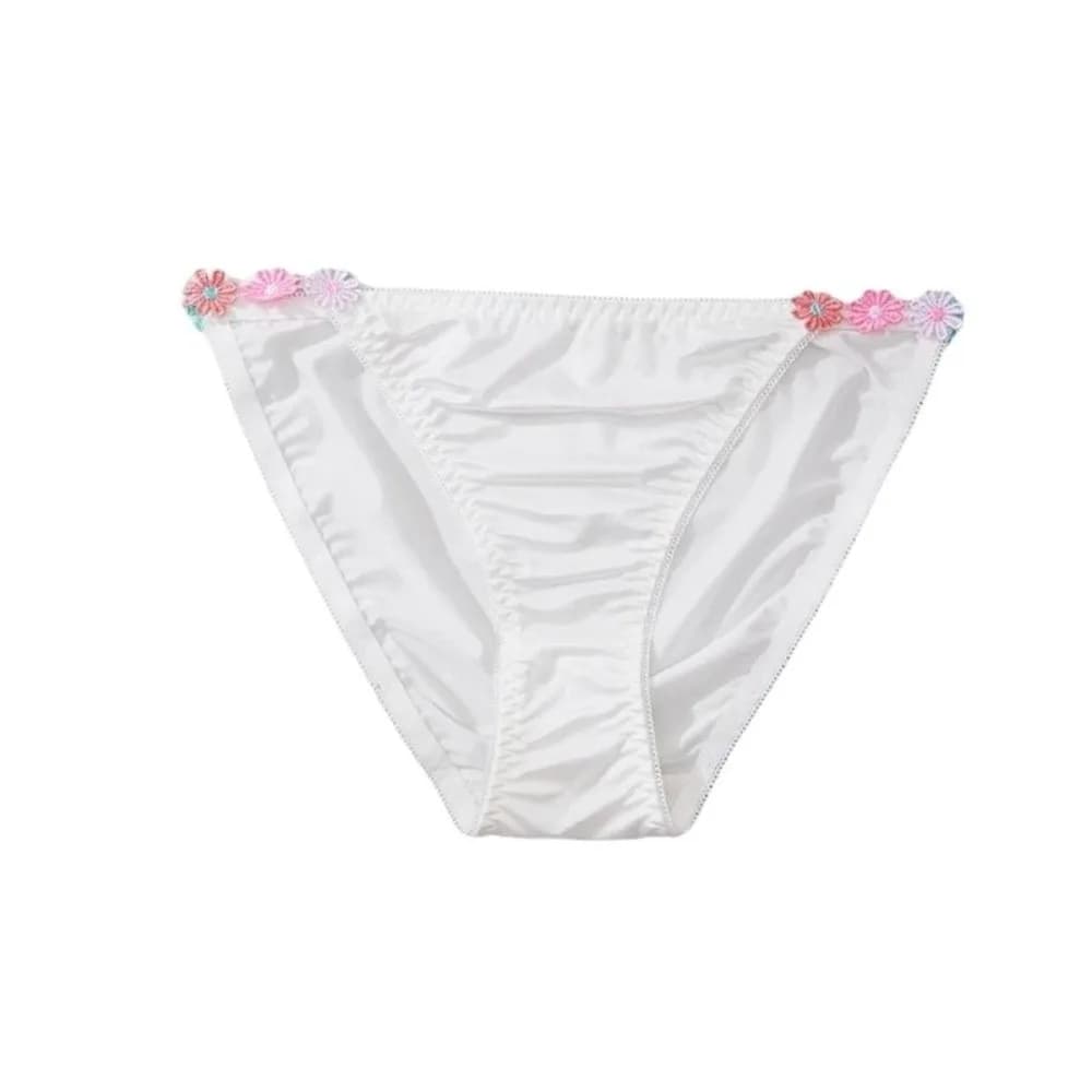 Stretch Low Waist Satin Silk Briefs Cotton Crotch Breathable Floral Panties Underpants Women's Underwear Lady