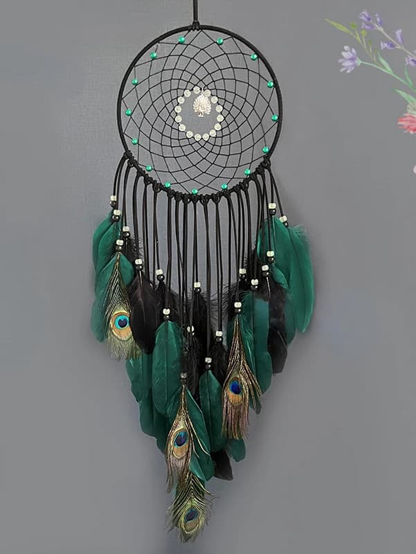 Peacock Feathers Luminous Beads High-grade Wall Pendant New Creative Dream Catcher Bedroom Living Room Decoration Wind Chimes