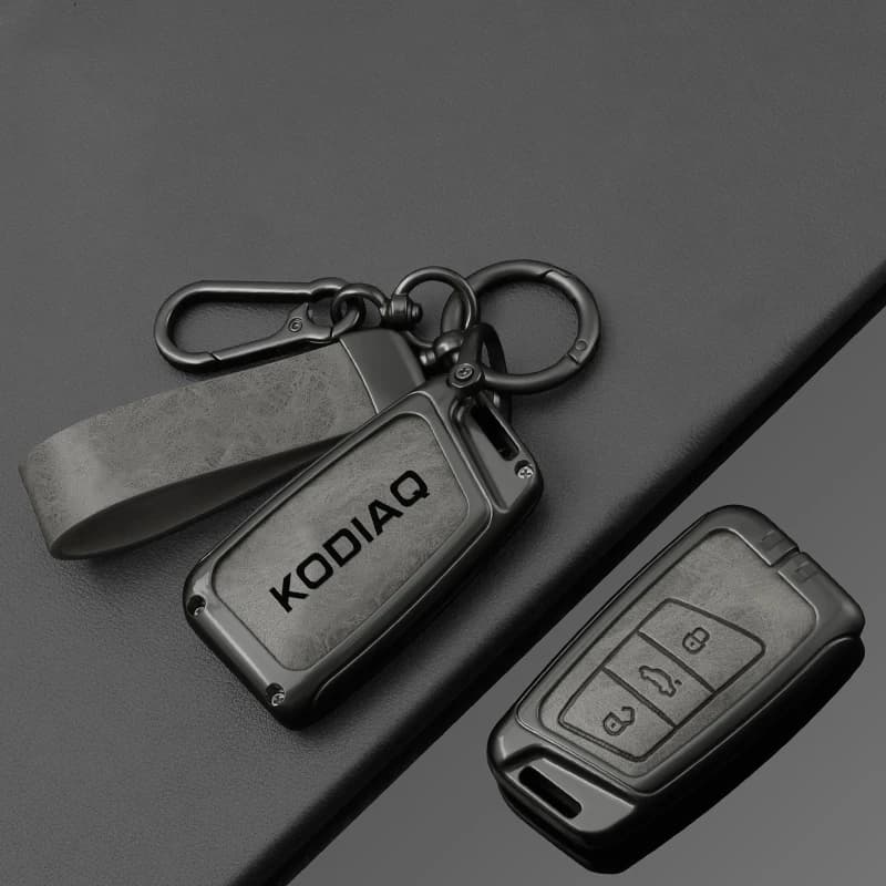 Alloy Leather Car Key Case Cover Holder Shell for Skoda Kodiaq Remote Control Keyless Bag Buckle Keychain Car Accessories