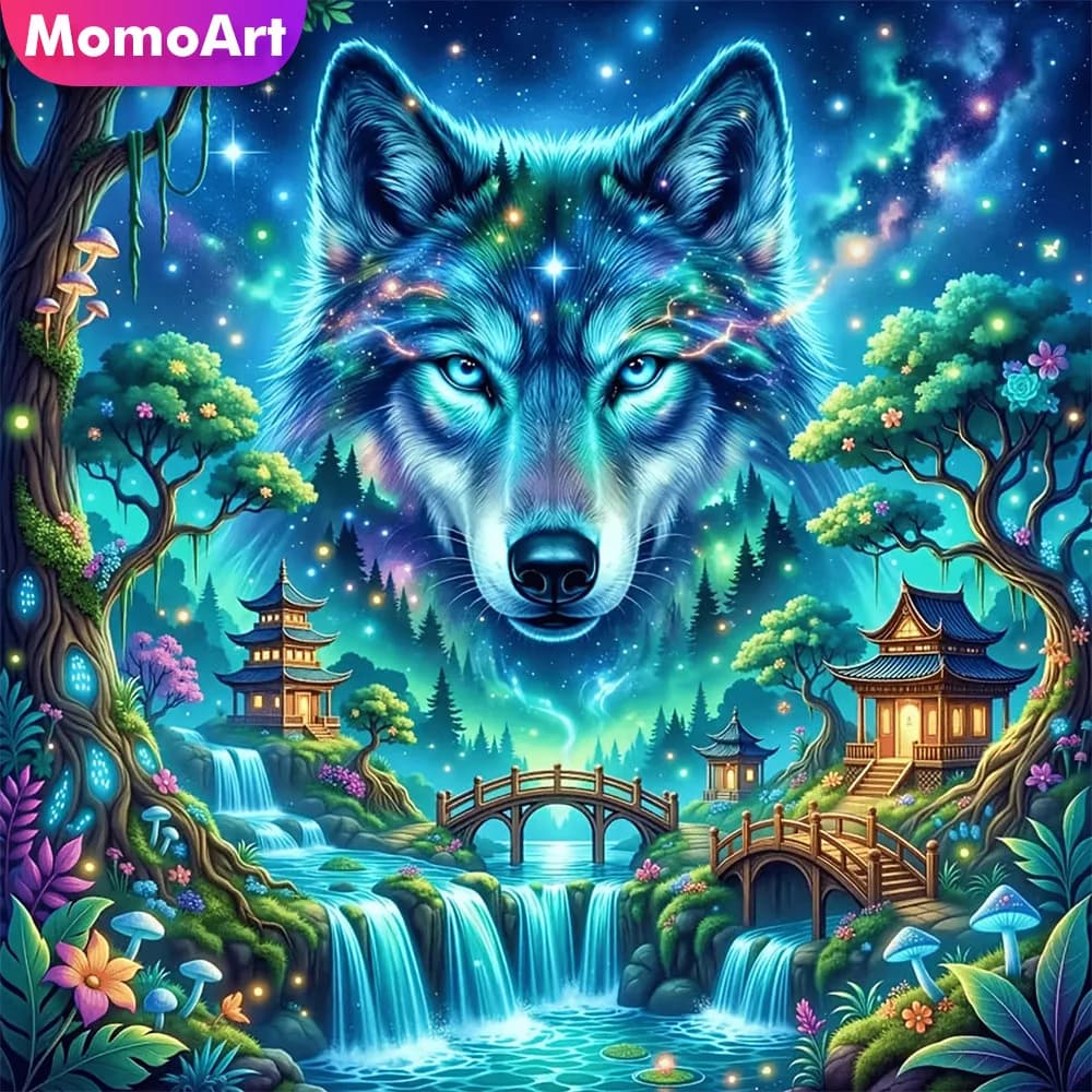 Momoart Diamond Painting Wolf Animal Full Square Round Mosaic Tower Picture Rhinestones Embroidery Tree Craft Kit Handmade Hobby