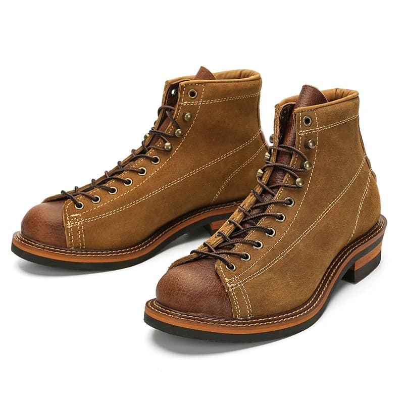 Stivali da Moto Vintage da Uomo in Vera Pelle Goodyear, Stivali Chelsea Alti con Lacci Stile Western