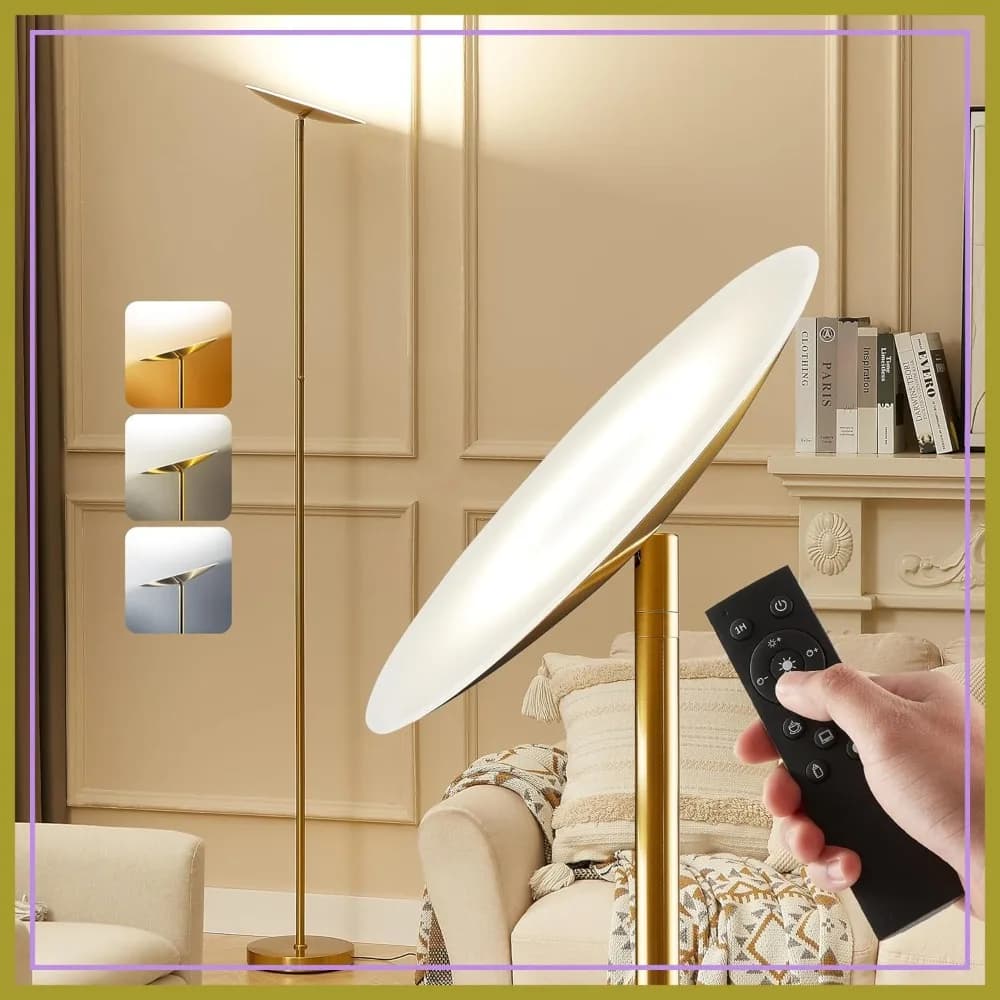 Lampada da Terra LED Torchiere, 3200LM, 180 cm di Altezza, Dimmerazione Continua, Controllo Remoto e Touch, Super Luminosa per Soggiorno, Camera da Letto