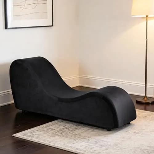 Black Chaise Lounge Chair, Black Sofa Couch Sleeper Chair with Removable Washable Velvet Cover for Exercise
