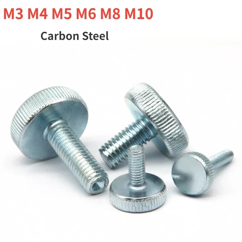 M3 M4 M5 M6 M8 M10 Acciaio al carbonio zigrinato Testa piatta Stringere a mano Vite a pollice Bulloni a pollice in vetro per tende da parete