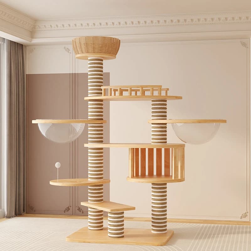 Giocattolo per gatti addensato in legno massello, grande vernice di procione del Maine di lusso, moderno albero per gatti premium impermeabile realizzato dal produttore