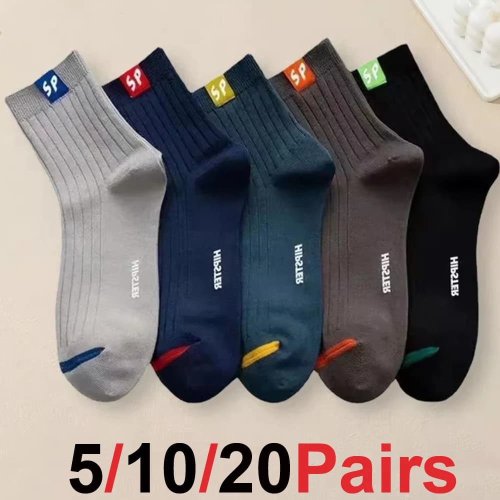 20 paia di calzini da uomo di media lunghezza con lettere alla moda, comodi, morbidi, leggeri, traspiranti, casual, per un uso versatile.