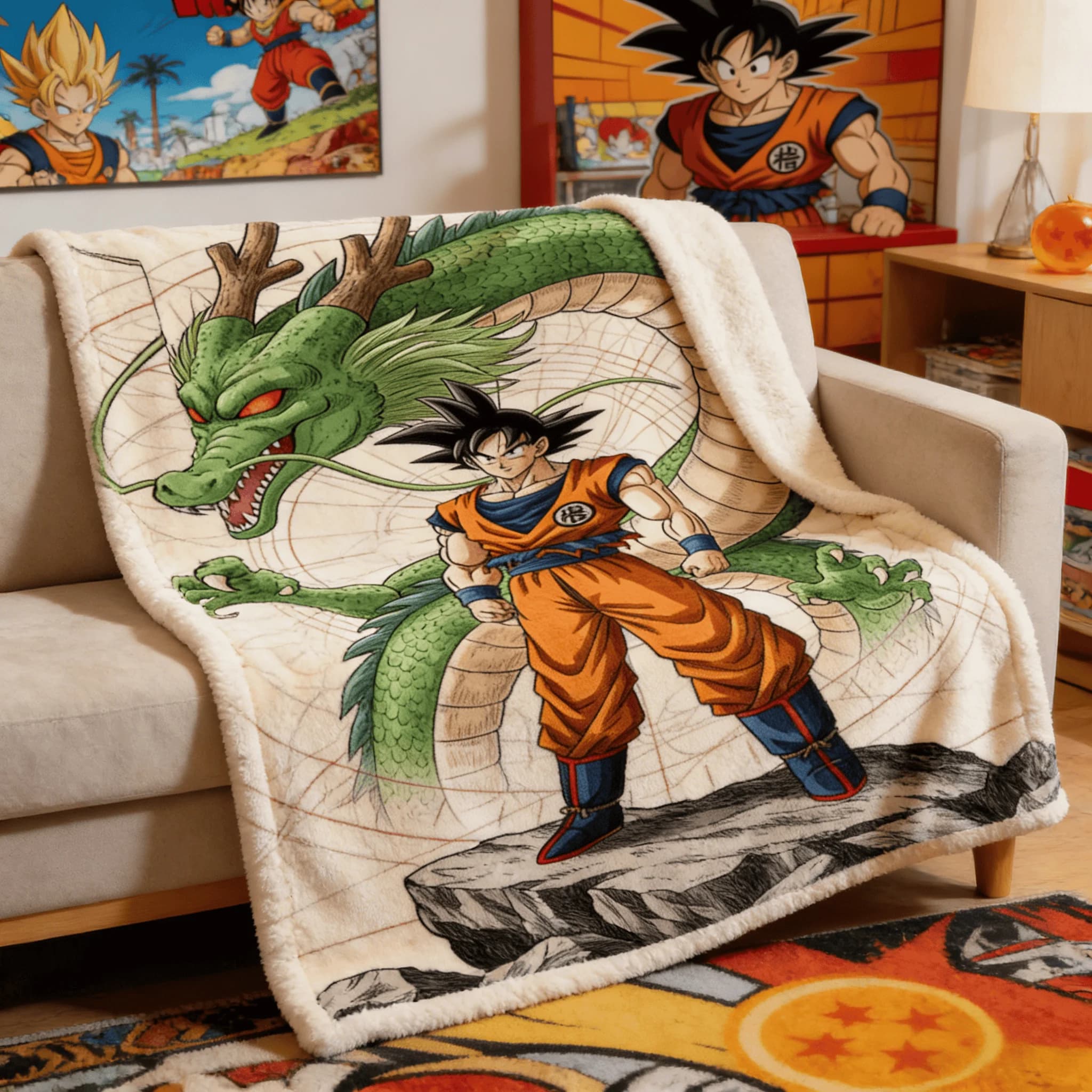 Coperta in pile Dragon Ball Goku Shenron, coperta in flanella morbida e calda stampata in 3D per letto, divano, camera da letto, soggiorno, viaggio