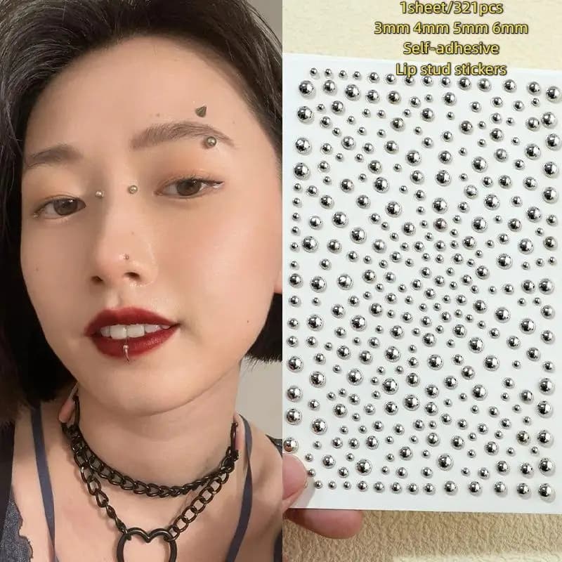 321pcs Non Piercing Lip Studs Sticker Selfadhesive Waterproof Reusable Fake Lip Nail Eyebrow Nose Ring Body Belly Button Jewelry