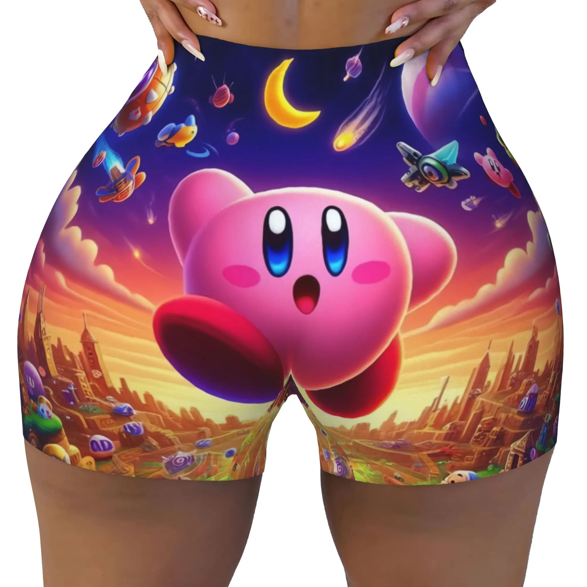 Japanese Game Cute Pink Star Kirbys Cartoon Gym Running Volleyball Shorts Women's Workout Yoga Shorts