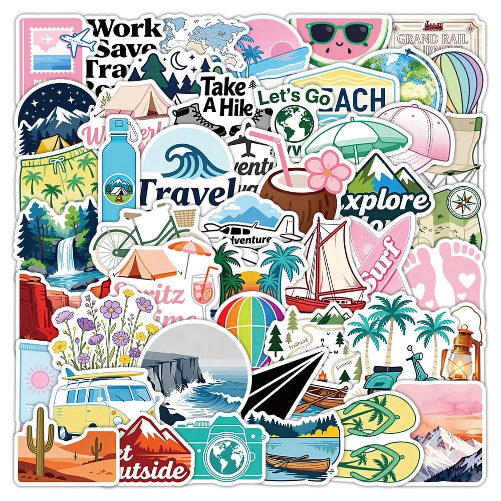 10/30/50pcs Outdoor Travel Hiking Cartoon Stickers Aesthetic Graffiti Decals Suitcase Phone Guitar Diary Waterproof Sticker Pack