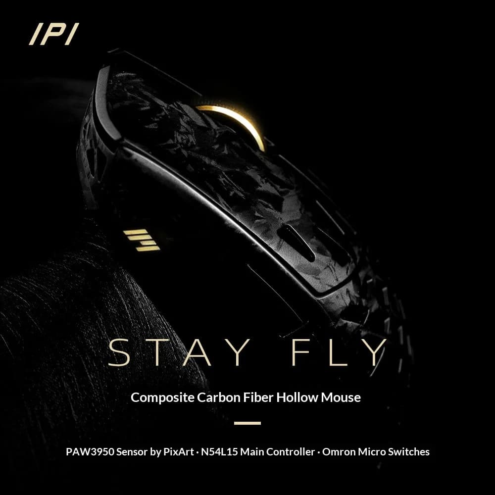IPI FLY Gaming Mouse in Carbon Fiber, Wireless Tri-Mode, Lightweight and Strong, Dual 8k, PAW3950 Sensor, Gaming Ergonomics Accessories