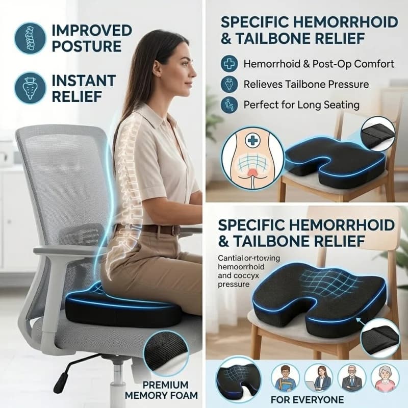 Cuscino Ergonomico in Memory Foam per Sedia da Ufficio, Sollievo da Emorroidi, Ideale per Lunghe Sedute, per Studenti