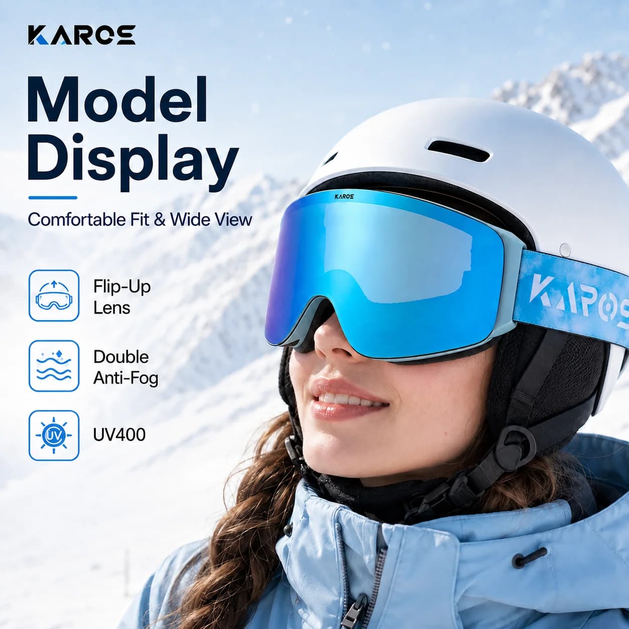 Karos Flip-Top Ski Goggles UV400 Double Anti-Fog Lens Snowboard Glasses Mountaineering Skiing Snowmobile Winter Sports Eyewear