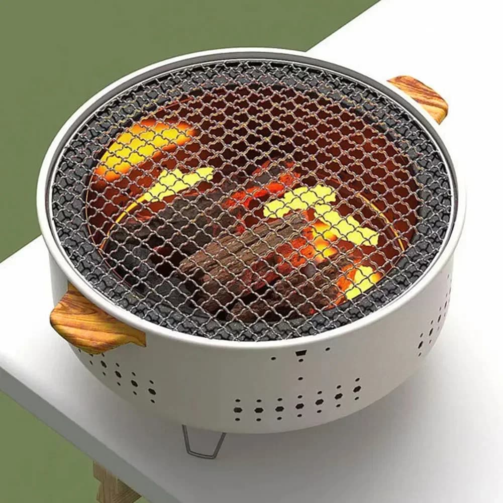Griglia Portatile per Barbecue Coreano, Fornello a Carbone in Acciaio Inox, Griglia BBQ Rotonda Antiaderente per Campeggio all'Aperto