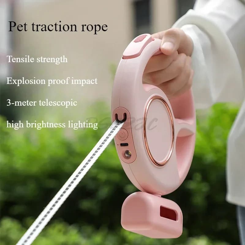 Guinzaglio retrattile per animali domestici Illuminazione a LED Dispositivo per camminare a catena per cani Guinzaglio per cani multifunzionale automatico
