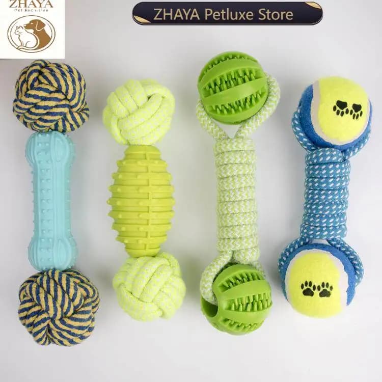 ZHAYA Cotton Rope Tennis Dumbbell Ball Dog Toy Large Breed Chewing Teeth Cleaning Golden Retriever Labrador Interactive Tug Play