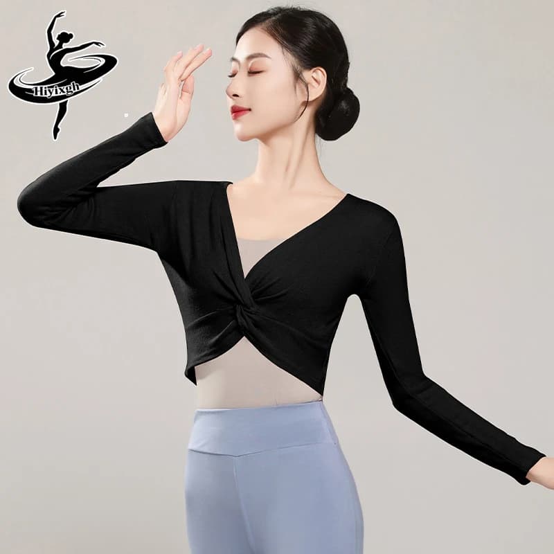 Ballet Tops Woman Dance Wrap Top Ballet Jacket Adult Crop Top Coat Cotton Long Sleeve Dance Shirt for Woman Tops Ballet Outfits