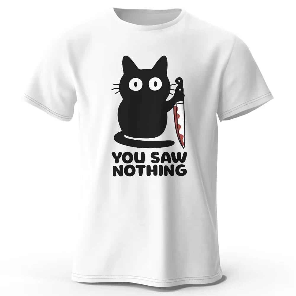 Cute Hand-Drawn Cat Doodle Print 100% Cotton T-Shirt, Ultra Soft Round Neck Short Sleeve Tee for Men & Women