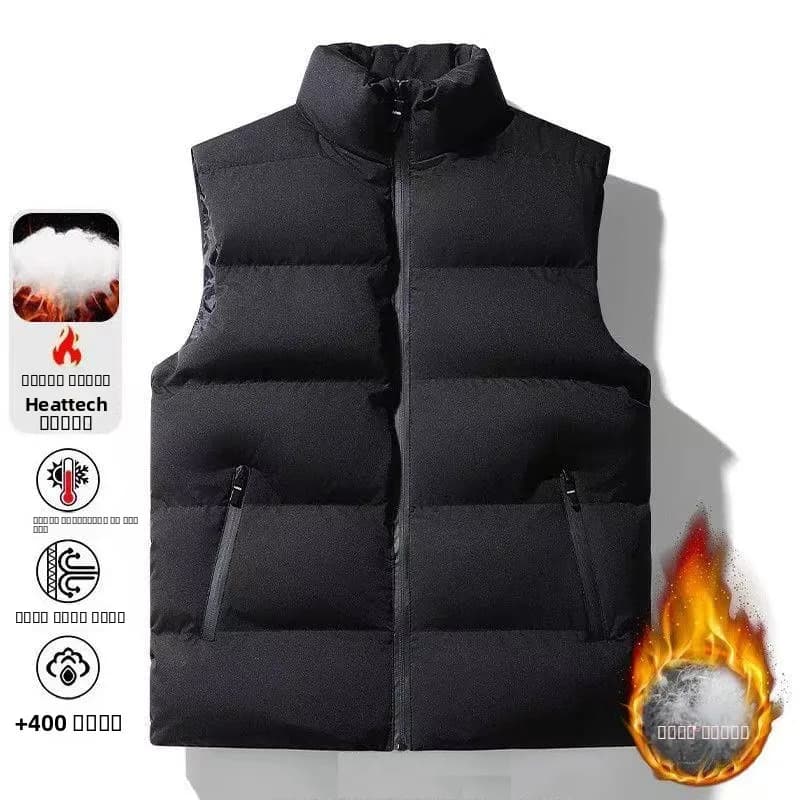 Men's Fleece Lined Thickened down Vest Autumn Winter Warm Outerwear Jacket Youth Style Zipper Closure Color Fashionable