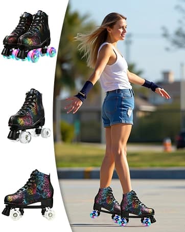 Pattini a rotelle quad lampeggianti Pattini a 4 ruote lampeggianti per adulti per donna Uomo Sport all'aria aperta Pattinaggio su ghiaccio Rink Quad Sneakers