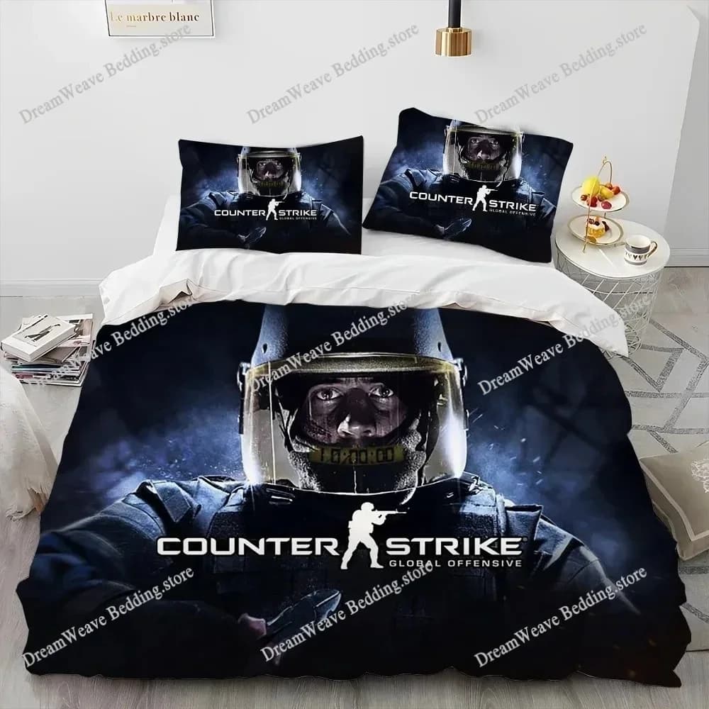 Set di Biancheria da Letto CS GO Game Gamer Counter Strike, Copripiumino, Set Copriletto, Federe, Piumino, Misura King Queen per Ragazzi e Adulti