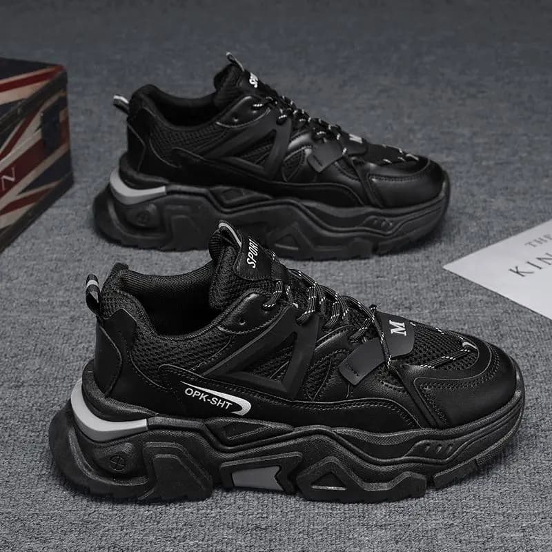 Black Samurai Mesh Sports Shoes for Men Summer Youth Running Shoes Dad Style Increased Height Trendy Brand Yuyuxixi Casual Sn...