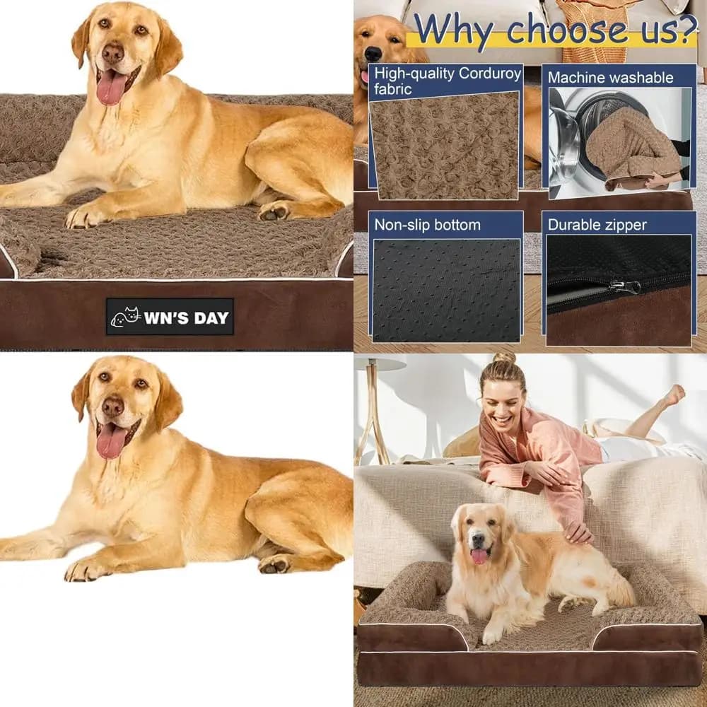Letto per cani in memory foam lavabile XL per razze grandi e medie, divano per animali con copertura impermeabile rimovibile (marrone)