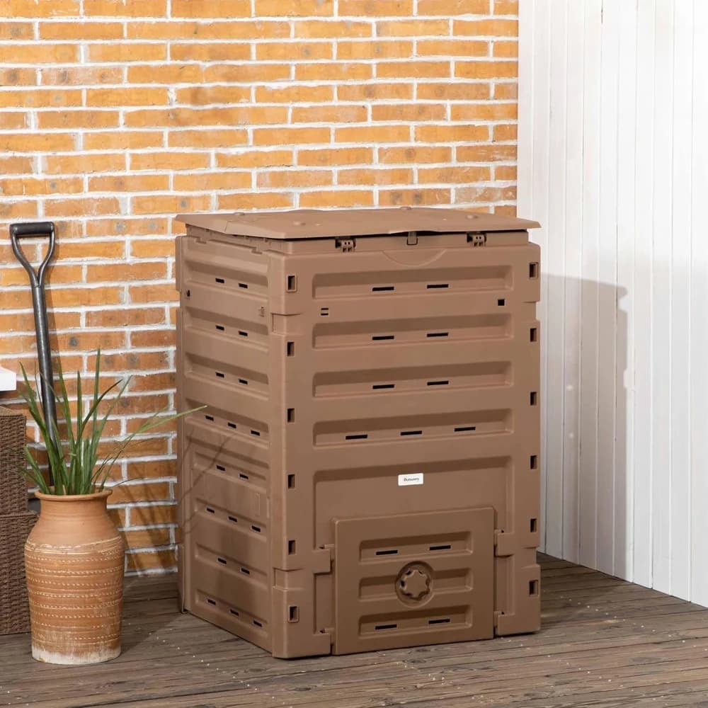 Compostiera da Giardino, 450L (120 Galloni), Senza BPA, con 80 Fori di Ventilazione e 2 Porte Scorrevoli, Leggera e Personalizzabile
