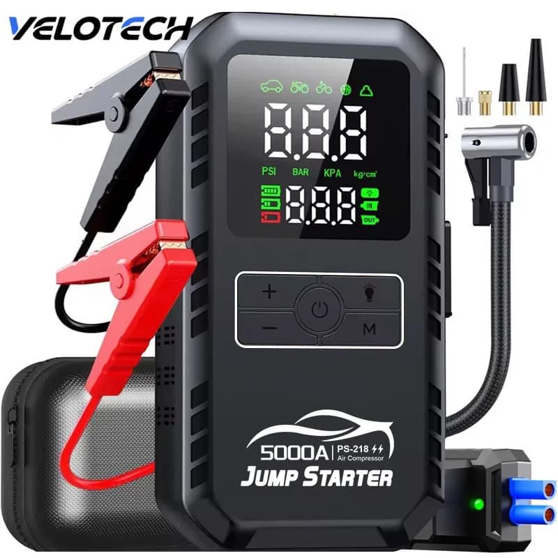 Dispositivo di avviamento di emergenza per auto e pompa d'aria Combo Booster Batteria per auto Avviamento Accumulatori e caricabatterie di riserva Gonfiatore per pneumatici 6000mA-12000mA