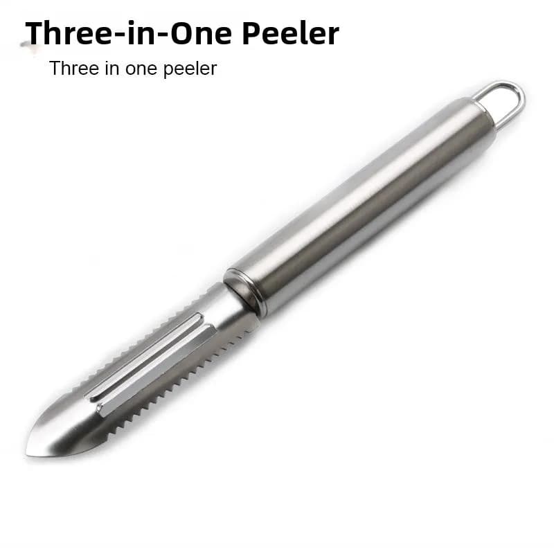 Polished stainless steel, kitchen tool to peel potatoes and melons, multifunctional knife for domestic use.
