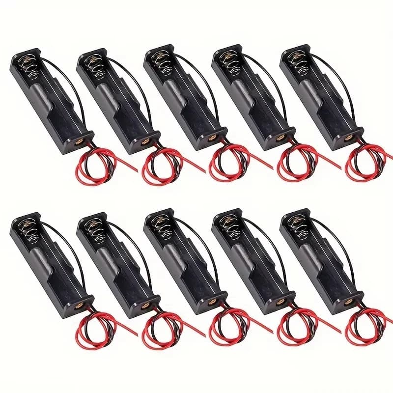 10 pz 18650 Scatola Portabatteria 1 Slot 3.7 V Custodia Batteria FAI DA TE Contenitore di Plastica Nera con Collegare Nero Rosso Filo Piombo Pin
