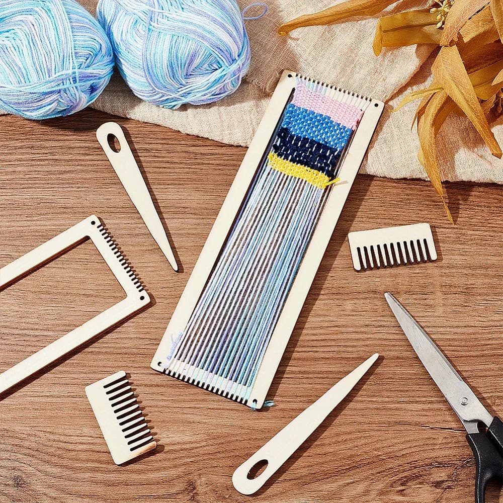 6pcs Mini Wooden Weaving Loom Kit for Beginners Handheld Tapestry Loom with Comb & Crochet Needle DIY Craft Knitting Tool