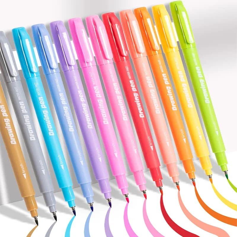 GN 12 Pastel Colors Arts Calligraphy Brush Pen Brush Tip Marker Felt Tip Water Based Ink Color Pens Great Lettering, Journaling