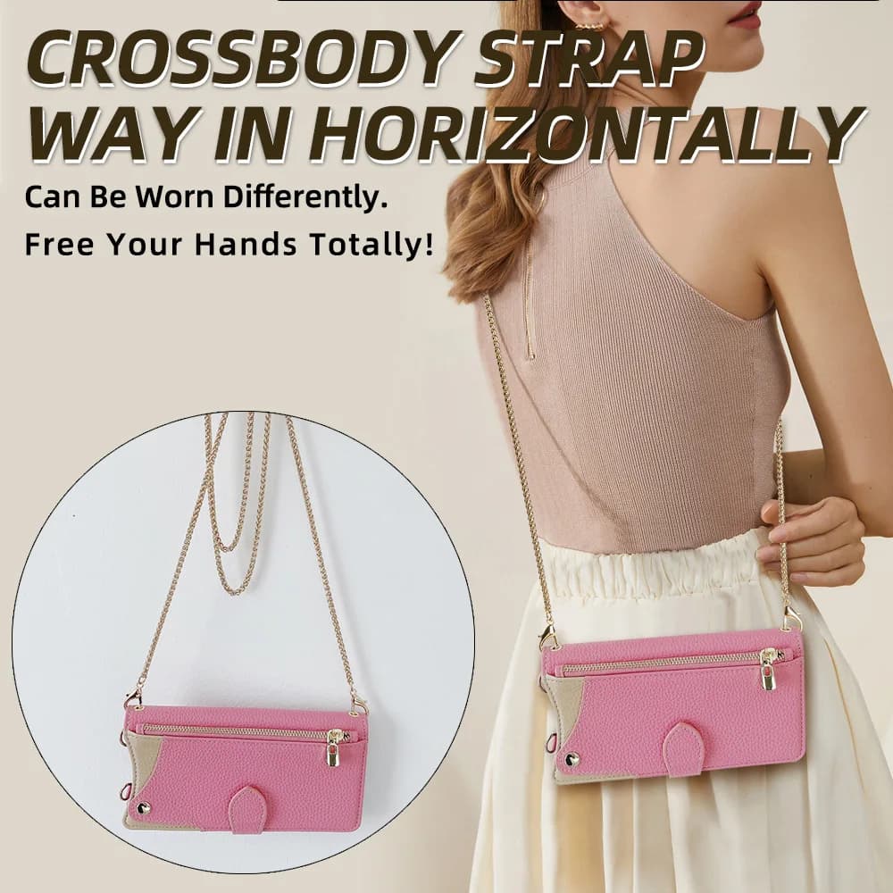 Metal Chain Crossbody Leather Zipper Wallet Case For Itel A90 A70 A50C A50 P65 P55 S24 S23 RS4 Flip Cover 2 Cards Slot Coque