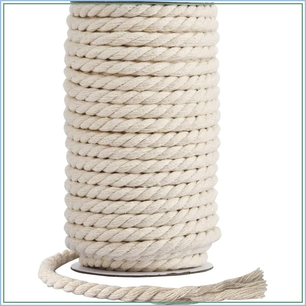 8mm x 20 Yards Natural Unbleached Macrame Rope, 3 Strand Twisted Cotton Cord for Wall Hanging, DIY Craft, Plant Hangers, Knotting Projects