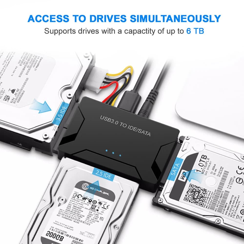 Adattatore da USB 3.0 a SATA IDE ATA per PC portatile Driver per disco rigido HDD da 2,5 "3,5" con convertitore HDD per trasferimento dati SSD esterno di alimentazione